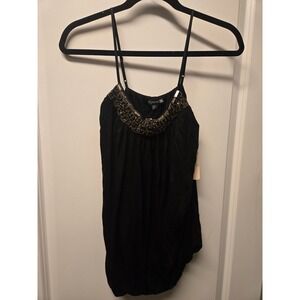 Forever 21 Black Beaded Neckline Spaghetti Strap Knit Tank Top L NWT 31293ZU